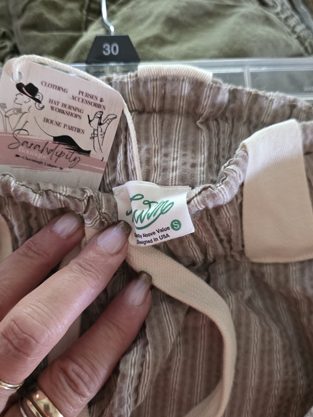 Paperbag Waist Striped Joggers in Blush Cream - Picture 3 of 4